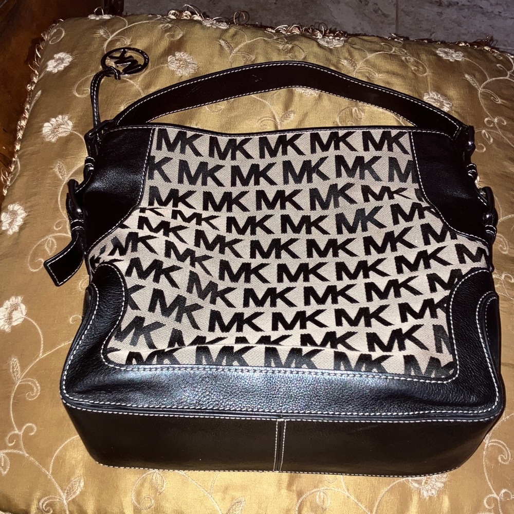 Michael Kors Jacquard & Black Leather Purse Shoulder Bag Tote